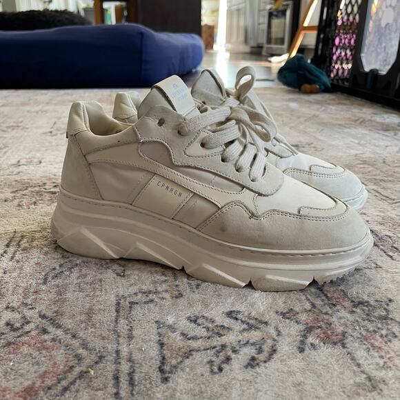 Copenhagen Studios EU 36 Suede-Leather Panelled Chunky Designer Sneakers White - Picture 2 of 9